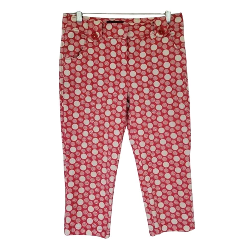 Boden Polka Dot Cropped Capri Pants Pink White Women Size 10R Cotton Stretch